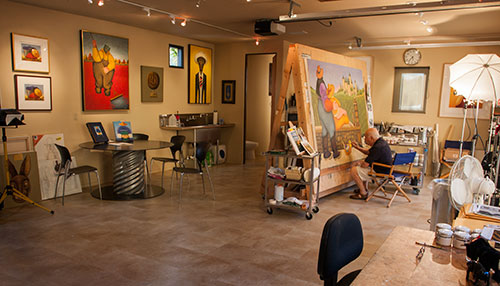 Lowell Herrero working in his studio